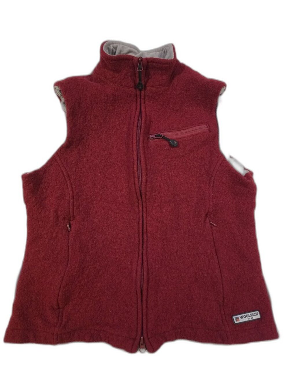 Woolrich Womens Wool Vest S Ruby Red Full Zip Mesh Lined Outdoor Layer